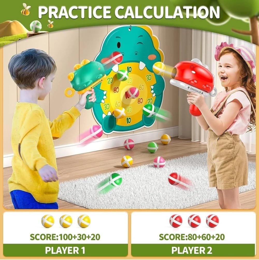 Dinosaur Ball Shooting Toy for Kids, Sticky Target Dart Board Game with Soft Balls, Indoor Outdoor Shooting Game Set for Boys & Girls