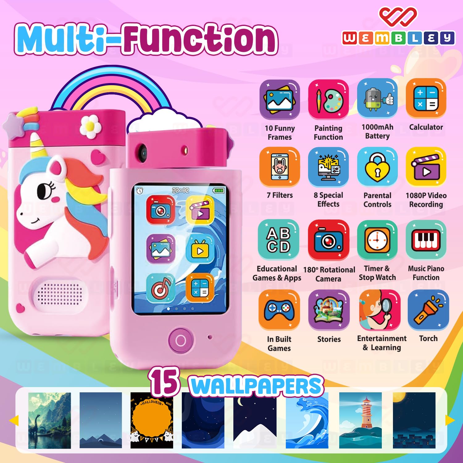 My First Smart Phone| Mini Toy Mobile for Kids Age 3+| Adorable, Educational & Fun | with Rotating Camera & Strong Battery| Perfect for  Girls (Unicorn)
