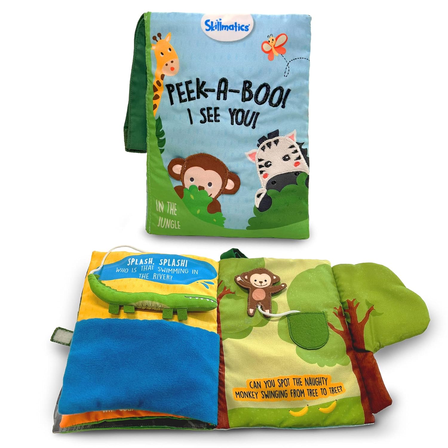 Skillmatics Peek-A-Boo Jungle Book - Soft Cloth Book for Baby, Infant & Toddler