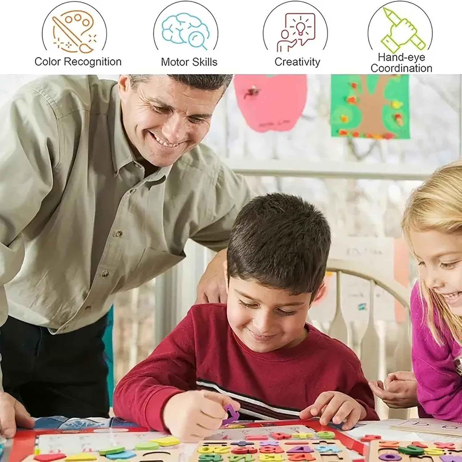 Wooden 3D Capital Alphabets, Numbers, and Shapes Board Puzzle, Educational Puzzles for Early Learning, Colorful Toy, Montessori Toy for Pre-Schooler Kids, Multicolor (Pack of 3)