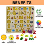 3D Wooden Capital Alphabet Puzzles with Pictures for Children, montessori educational learning letters puzzle board toy- Multi color