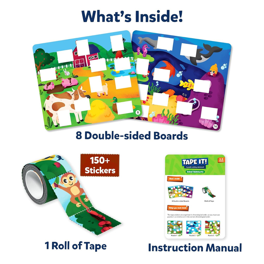 Skillmatics Puzzle Activity - Tape It Animals, 150+ Easy-Tear Stickers, Art & Craft Kit, Educational Fine Motor Skills & Travel Toy, Gift for Kids Ages 4, 5, 6, 7, 8