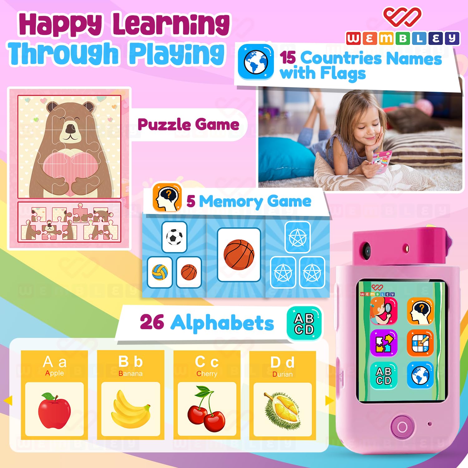 My First Smart Phone| Mini Toy Mobile for Kids Age 3+| Adorable, Educational & Fun | with Rotating Camera & Strong Battery| Perfect for  Girls (Unicorn)