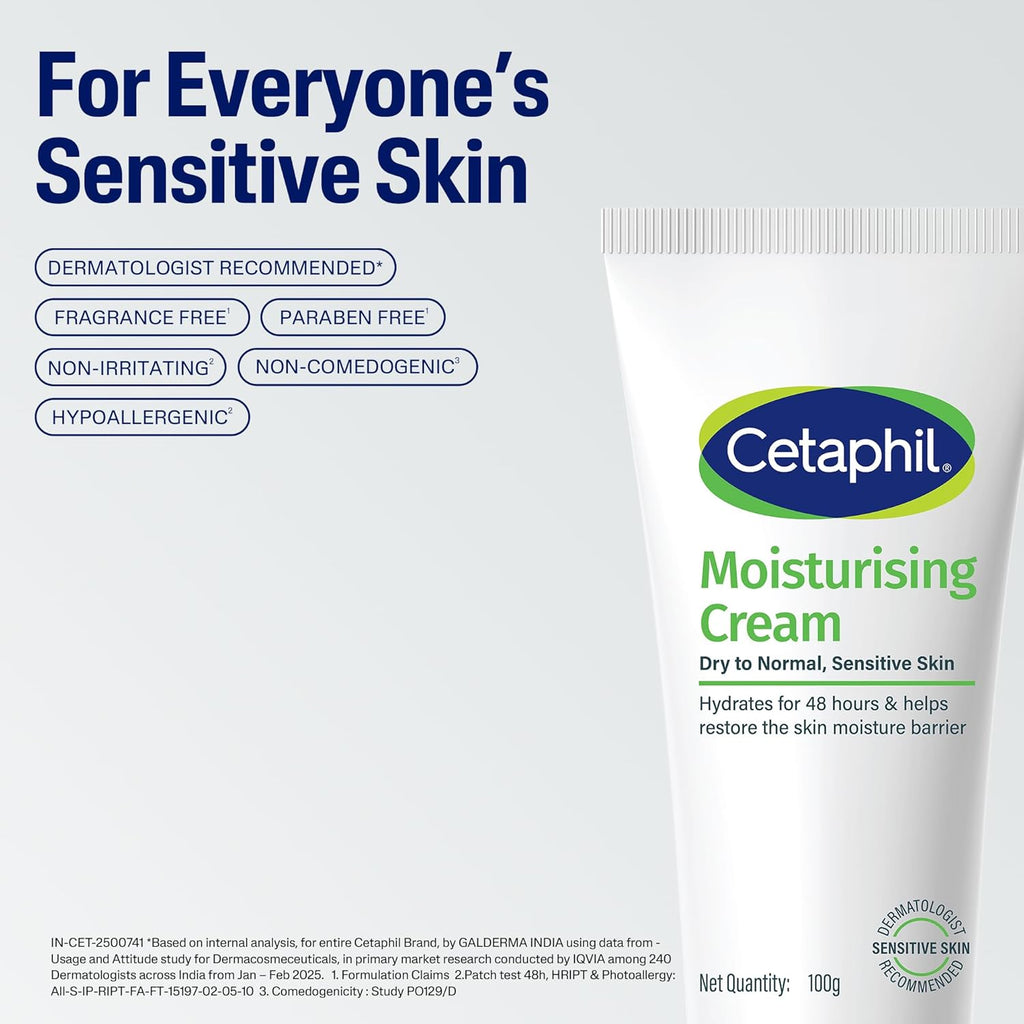 Cetaphil Moisturising Cream 100 g for Dry & Sensitive Skin | Prevents Moisture Loss & Repairs Skin Barrier | Dermatologist Recommended