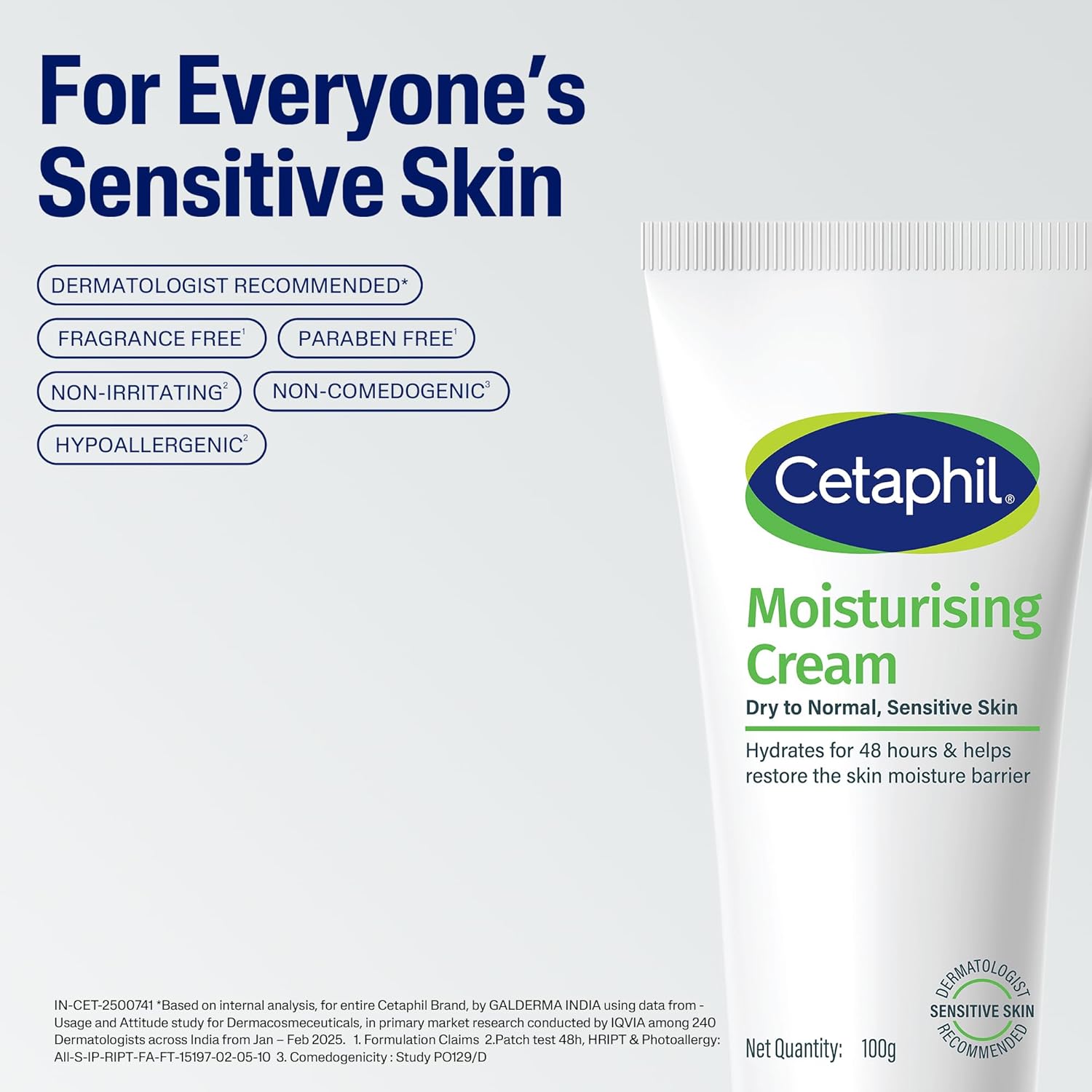 Cetaphil Moisturising Cream 100 g for Dry & Sensitive Skin | Prevents Moisture Loss & Repairs Skin Barrier | Dermatologist Recommended