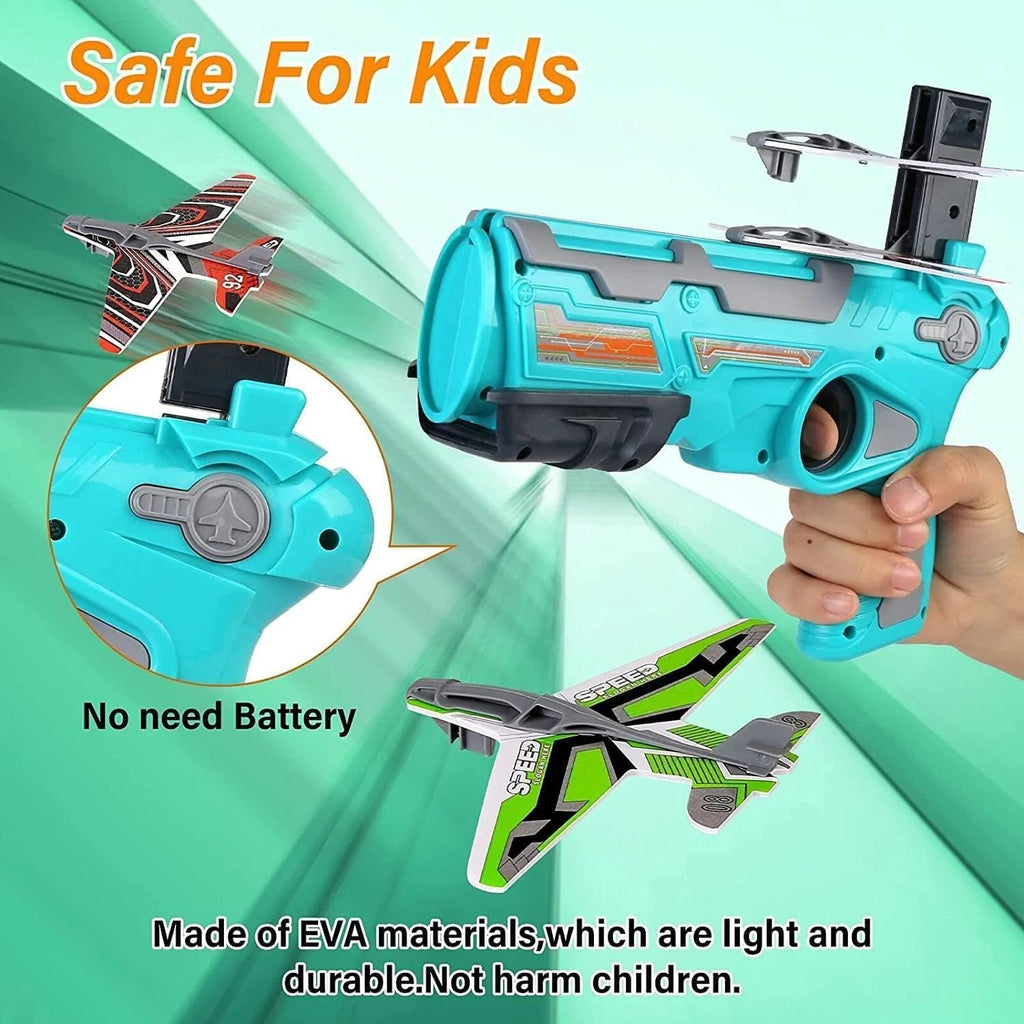 Airplane Launcher Gun Flying Aeroplanes Toys for Boys Safe & Fun Shooting Guns for Kids 4 Paper Foam Gliders Air Battle Pistol Toy Gun Catapult Aircraft Ideal for Kids 3 8 Years