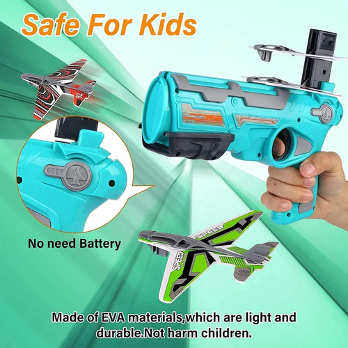 Airplane Launcher Gun Flying Aeroplanes Toys for Boys Safe & Fun Shooting Guns for Kids 4 Paper Foam Gliders Air Battle Pistol Toy Gun Catapult Aircraft Ideal for Kids 3 8 Years