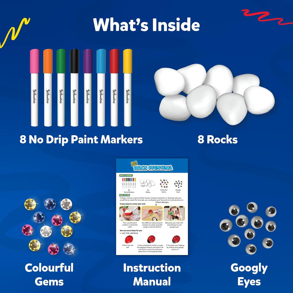 Skillmatics Rock Painting Kit - Mess-Free Art & Craft Activity for Girls & Boys,  DIY Creative Activity, Gifts for Kids Ages 4-12, Multicoloured