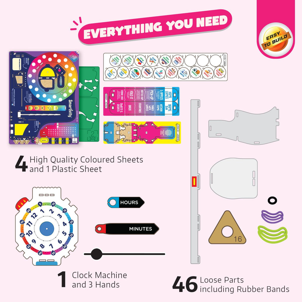 DIY Interactive Clock with Stationary Organiser  | Features an Infinity Calendar | Birthday Gift for Boys & Girls | Educational Toy for 6-12 Years