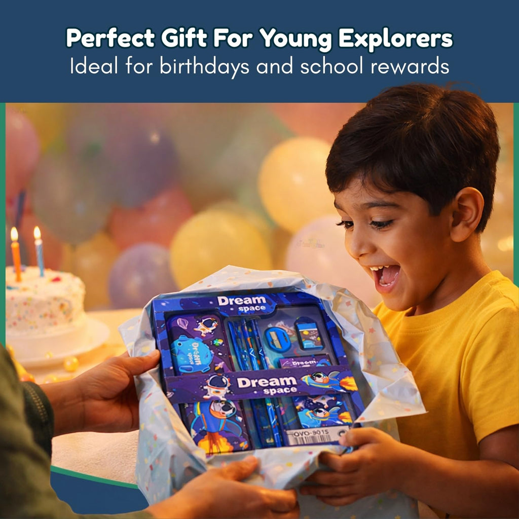 Space Theme Stationery Set for Kids | 12-Piece Stationary Kit for Boys & Girls Age 3-15 Years - Return Gifts -School Supplies & Learning Gift for Kids