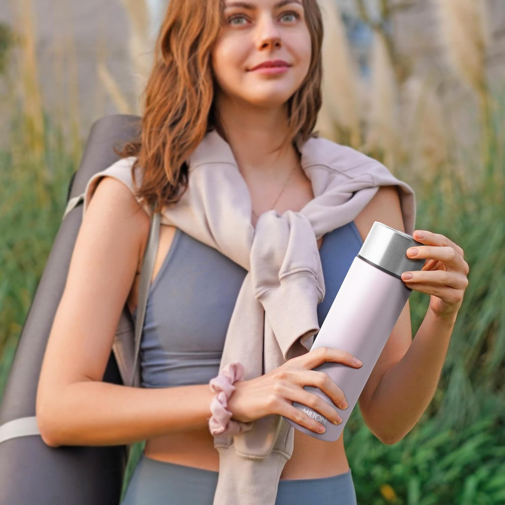 MILTON Glide 1000 Stainless Steel Water Bottle 1 LTR, Single Walled, ISI Certified I Leak Proof Lid, Rust Proof I for School, Office, Gym I Light Pink