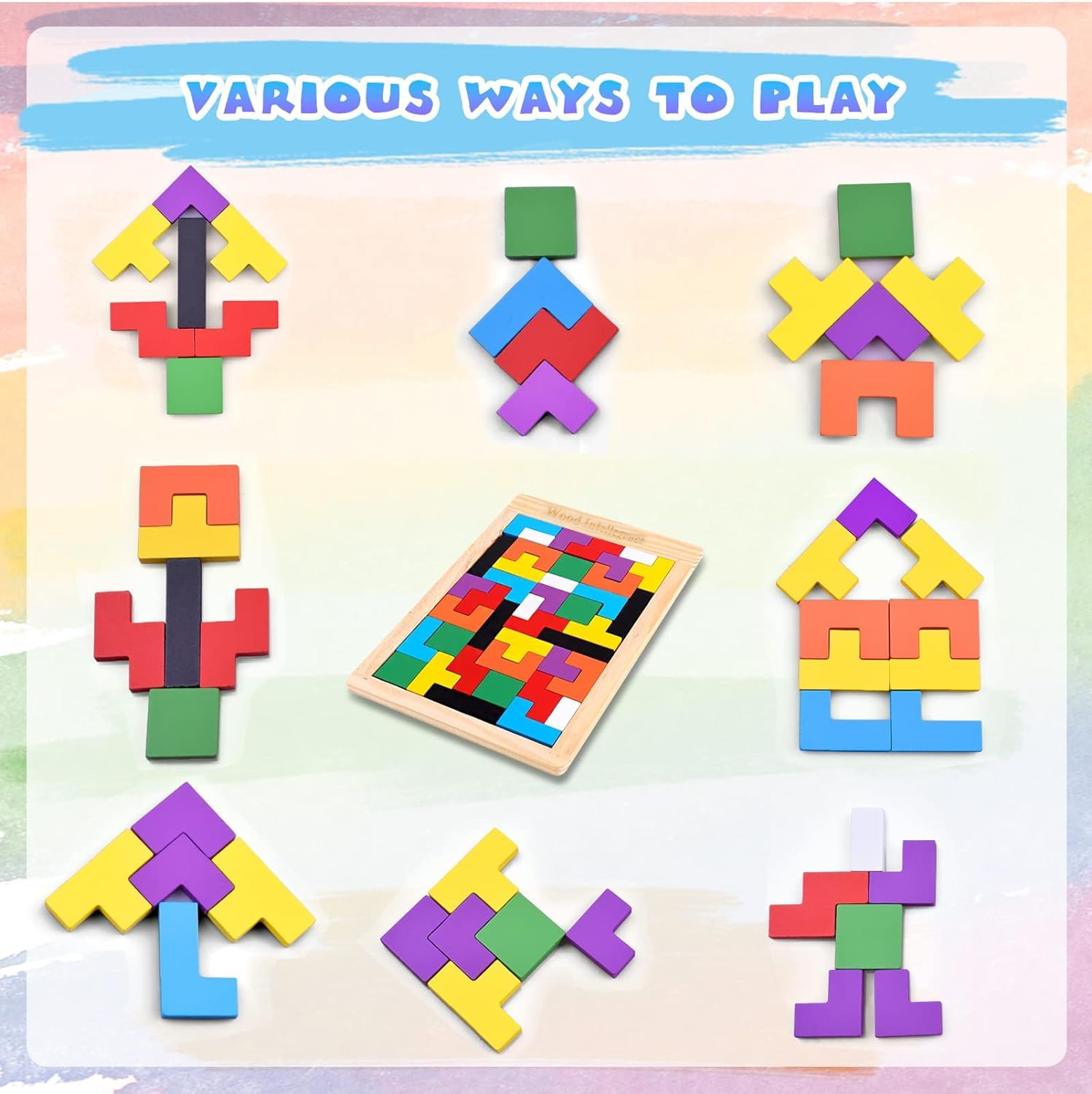 Wooden Tangram Puzzle for Kids 40 Pieces | Montessori Brain Teaser Blocks Game | Educational Wooden Toys for Toddlers | Color & Shape Learning Puzzle Gift for Boys & Girls