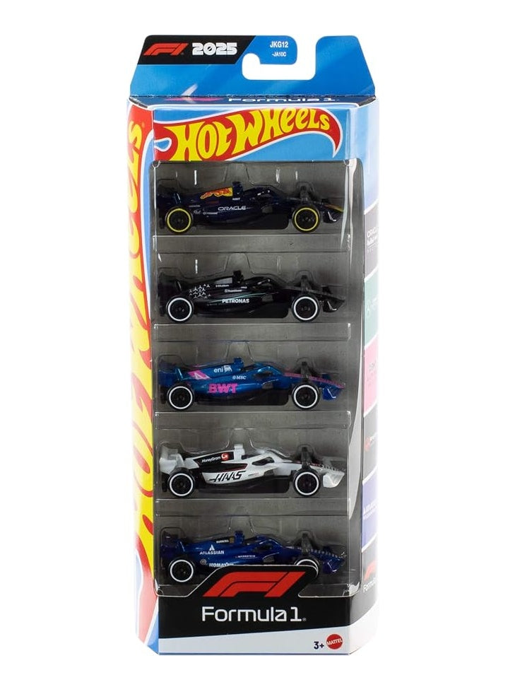 Hot Wheels 1:64 Scale 5-Pack Formula 1 Die-Cast Toy Cars, Set of 5 Officially Licensed