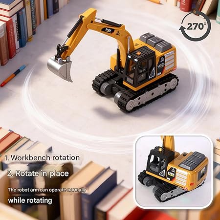 Mini RC Excavator Construction Vehicle | 1:64 Scale Die-Cast Metal Body | Remote Control Engineering Toy Vehicle for Kids