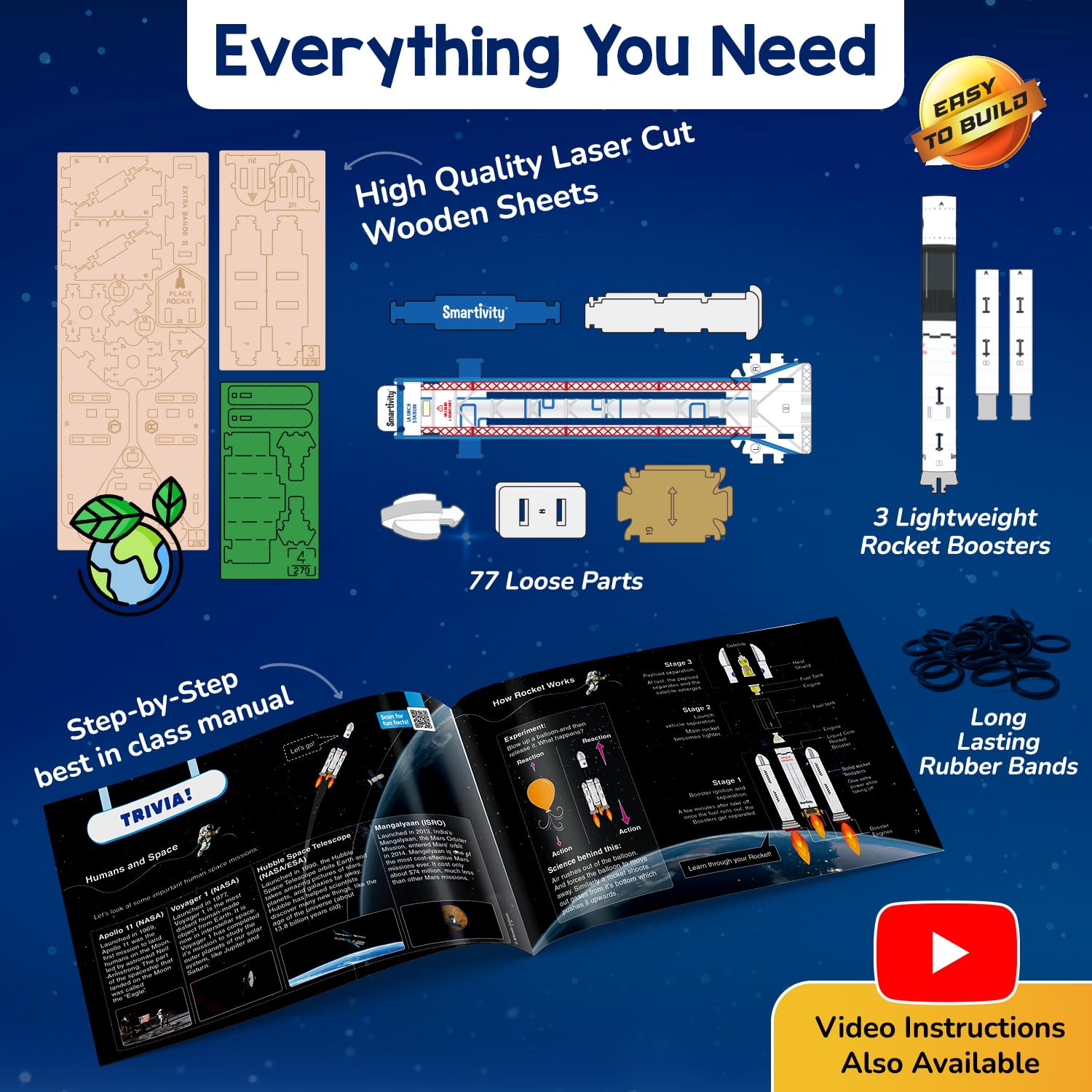 Smartivity DIY Rocket Launcher Kit for Kids 6 - 12 Years Old | Build Your Own Rocket and Launcher | Christmas Gift for Smart Kids