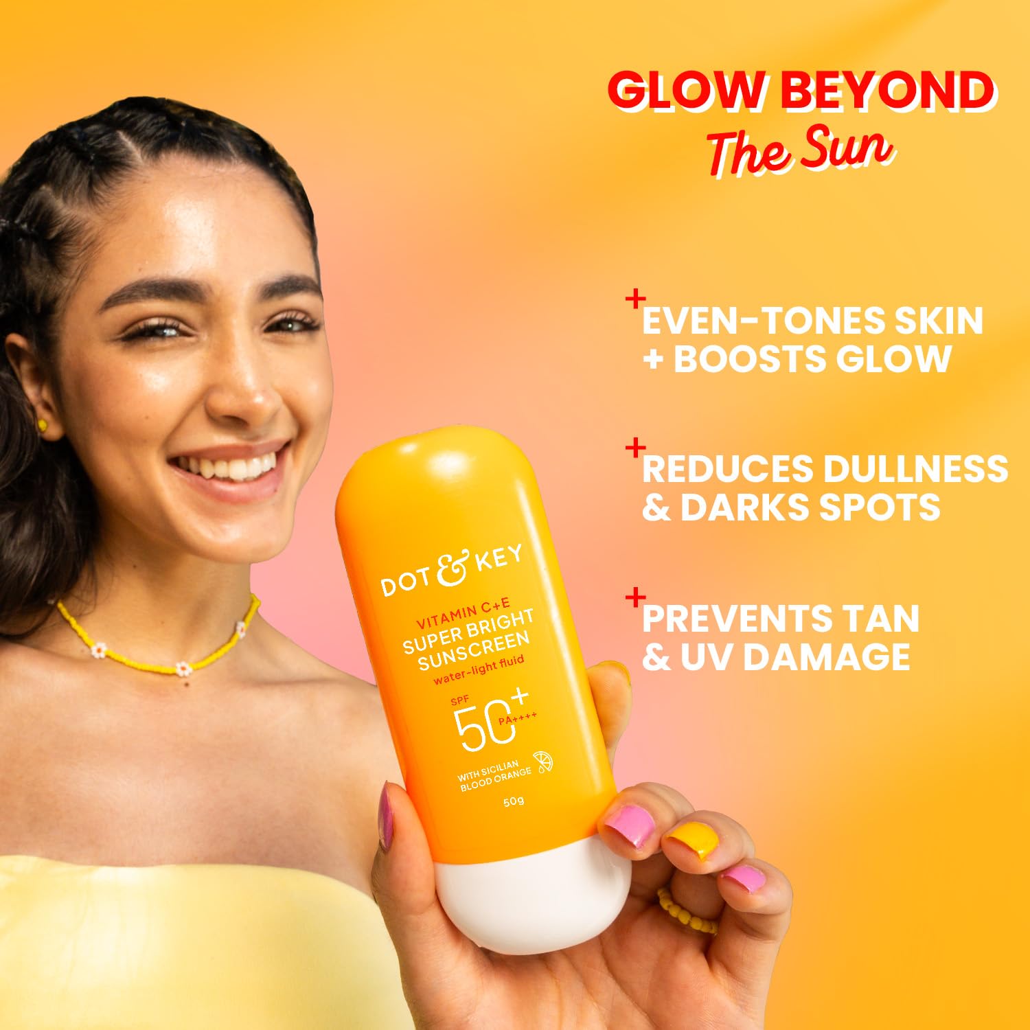DOT & KEY Vitamin C + E Super Bright Sunscreen Spf 50 In-Vivo Tested | Water-Light,UVA/UVB & Blue Light Protection|For Even Toned & Glowing Skin|With Liquid Spf 50+++| No White Cast | For All Skin Types| 50G,Pack Of 1