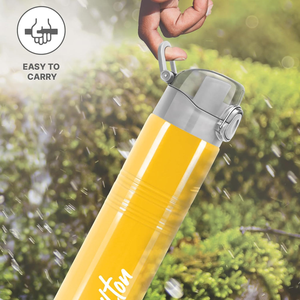 Milton Vogue 750 Stainless Steel Water Bottle with One Touch Safety Lock, 750 ml Water Bottles, Single Walled, Leak-Proof, Travel Bottle, Yellow