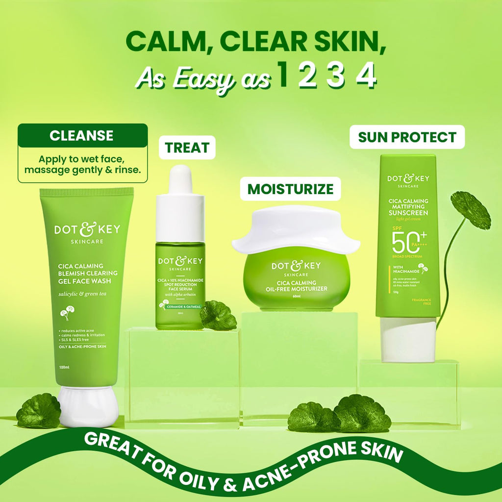 Dot & Key CICA Face Wash for Acne Prone Skin, 2% Salicylic Acid with Green Tea | For Oily & Sensitive Skin | Sulphate Free for Men & Women | Oil Control Face Wash with Zinc | 100ml