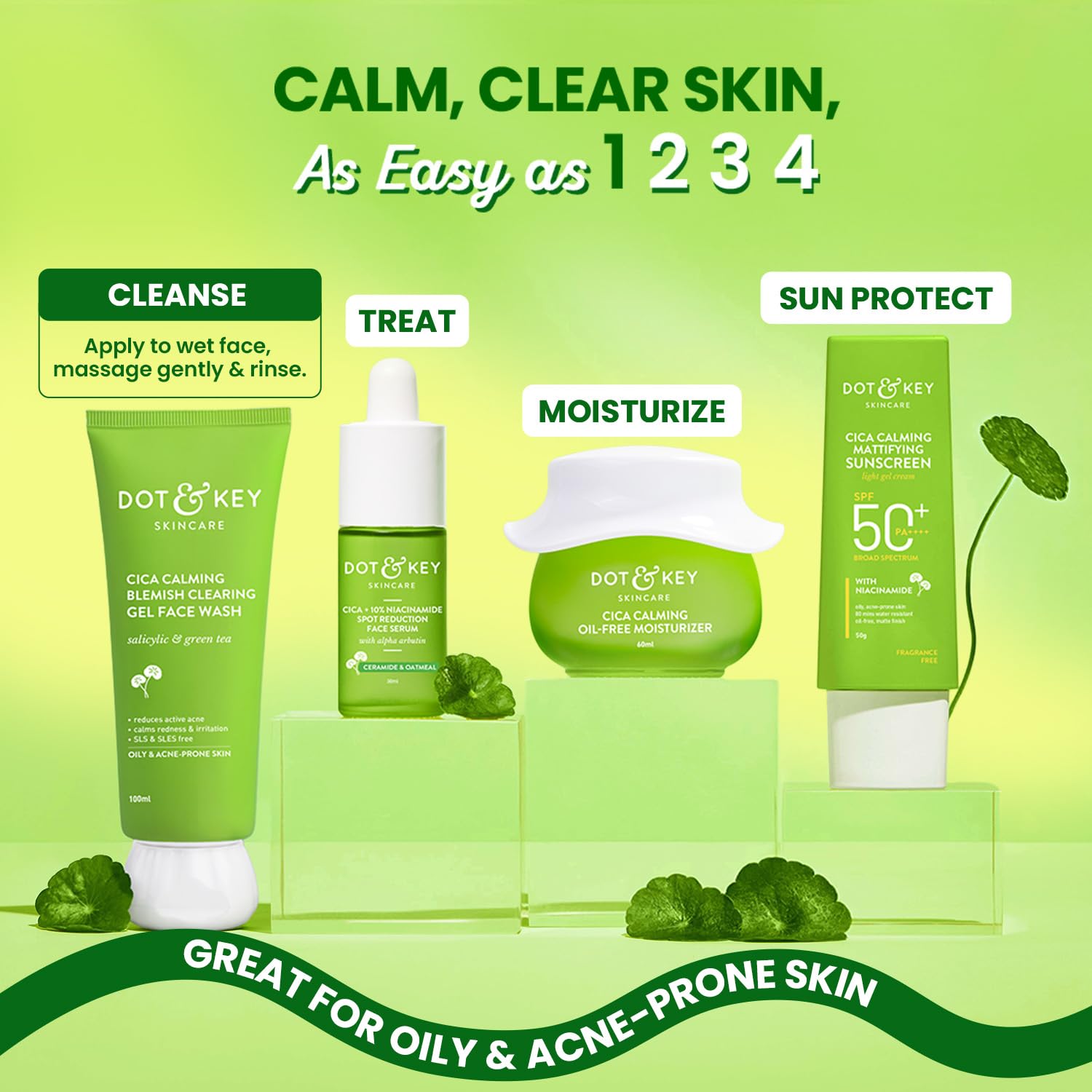 Dot & Key CICA Face Wash for Acne Prone Skin, 2% Salicylic Acid with Green Tea | For Oily & Sensitive Skin | Sulphate Free for Men & Women | Oil Control Face Wash with Zinc | 100ml