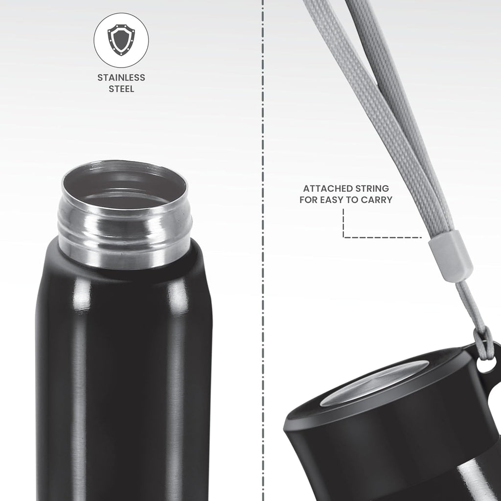 MILTON Handy 650 Stainless Steel Sipper Water Bottle 690 ml, Single Walled, I Leak Proof Lid, Rust Proof I For School, Office, Gym I Black