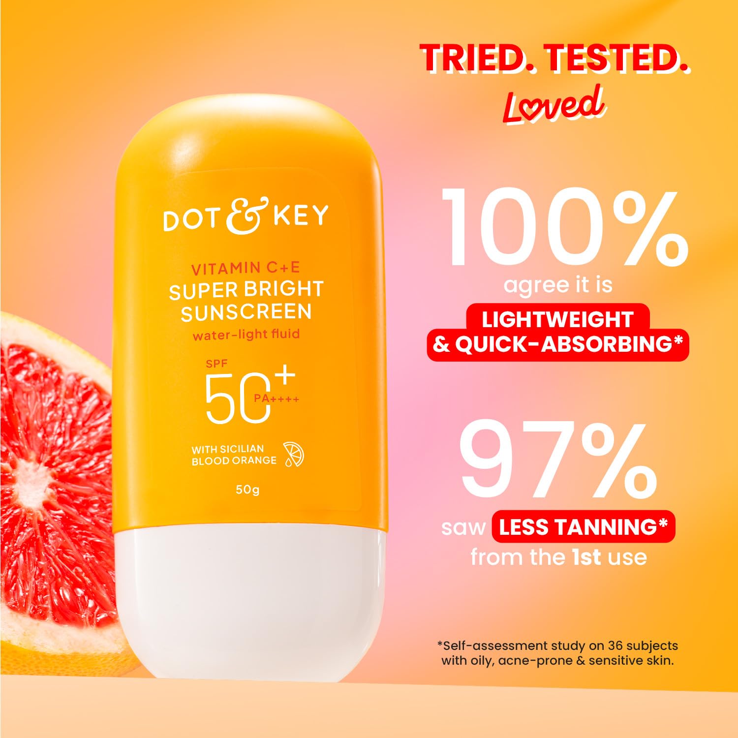 DOT & KEY Vitamin C + E Super Bright Sunscreen Spf 50 In-Vivo Tested | Water-Light,UVA/UVB & Blue Light Protection|For Even Toned & Glowing Skin|With Liquid Spf 50+++| No White Cast | For All Skin Types| 50G,Pack Of 1