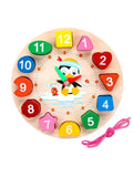 Wooden Learning Clock with Bead Lace, Educational Digital Analog Numbers, Shape & Color Learning Montessori Toy for Kids (Pack of 1, Multicolor)