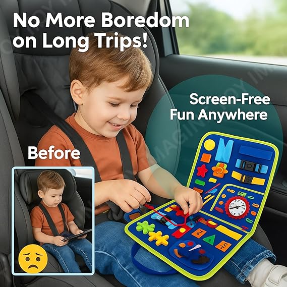 Montessori Busy Board for Toddlers | Sensory Activity Binder & Learning Busy Book | Educational Travel Toy for Kids 1-4 Years