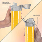 Milton Vogue 750 Stainless Steel Water Bottle with One Touch Safety Lock, 750 ml Water Bottles, Single Walled, Leak-Proof, Travel Bottle, Yellow
