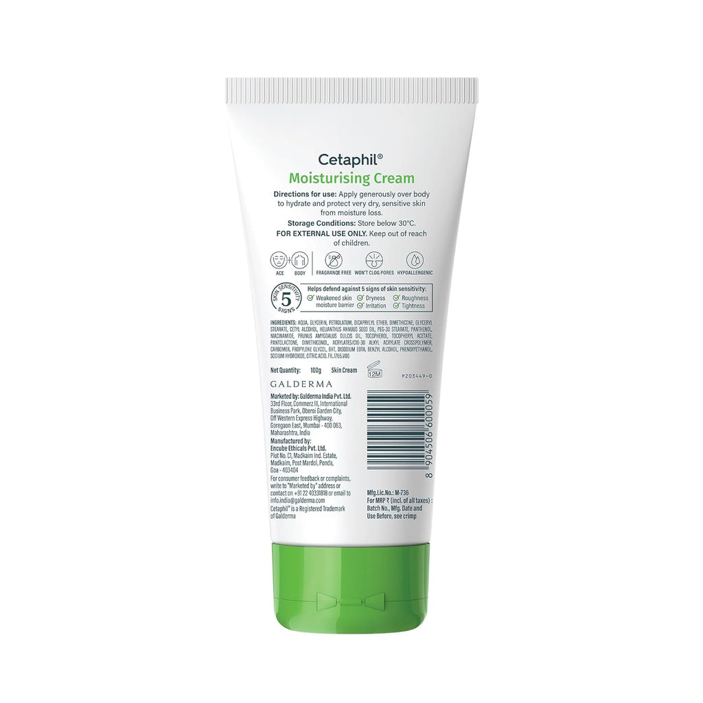Cetaphil Moisturising Cream 100 g for Dry & Sensitive Skin | Prevents Moisture Loss & Repairs Skin Barrier | Dermatologist Recommended