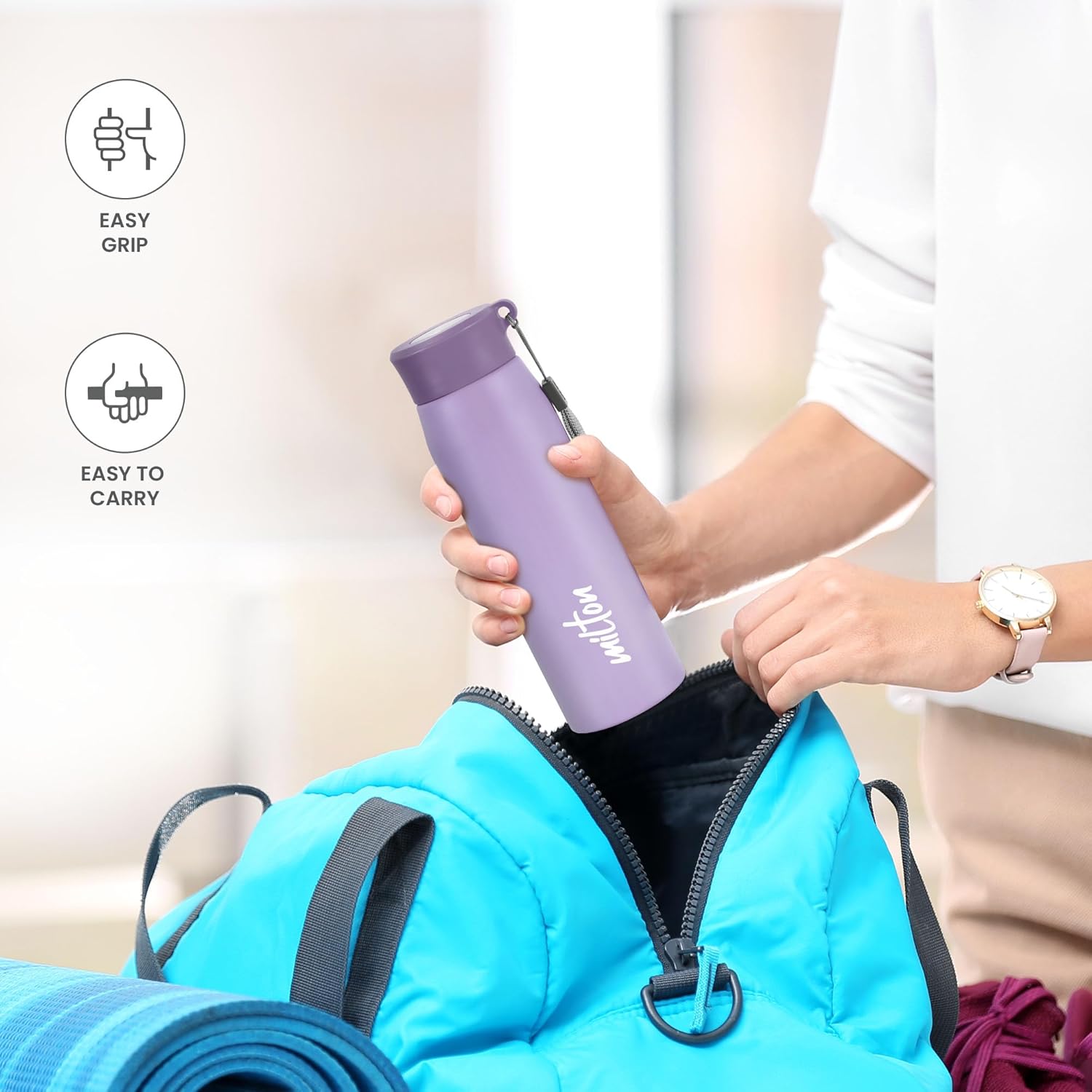 MILTON Handy 650 Stainless Steel Sipper Water Bottle 690 ml, Single Walled I Leak Proof Lid I For School, Office, Gym I Purple