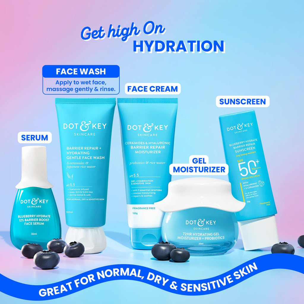 DOT & KEY Barrier Repair + Hydrating Gentle Face Wash With Probiotic | Ceremide Face Wash | For Dry Skin,Normal Skin & Sensitive Skin | Gently Cleanses Skin From Dirt & Oil For Unisex,100Ml
