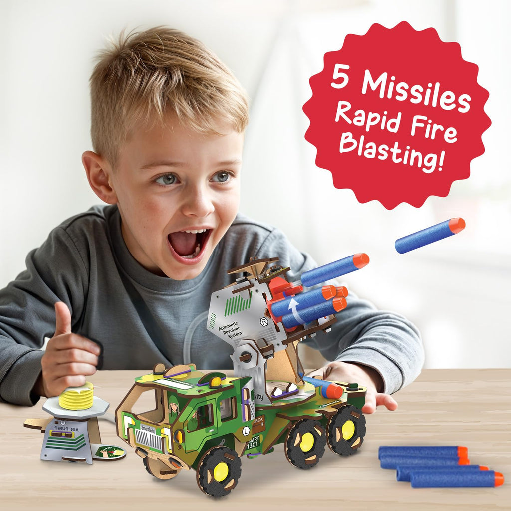 DIY Military Vehicle STEM Building Set for Kids 8-14 Years, Army Truck with Air Powered , Birthday Gift for Kids ,53 Pcs