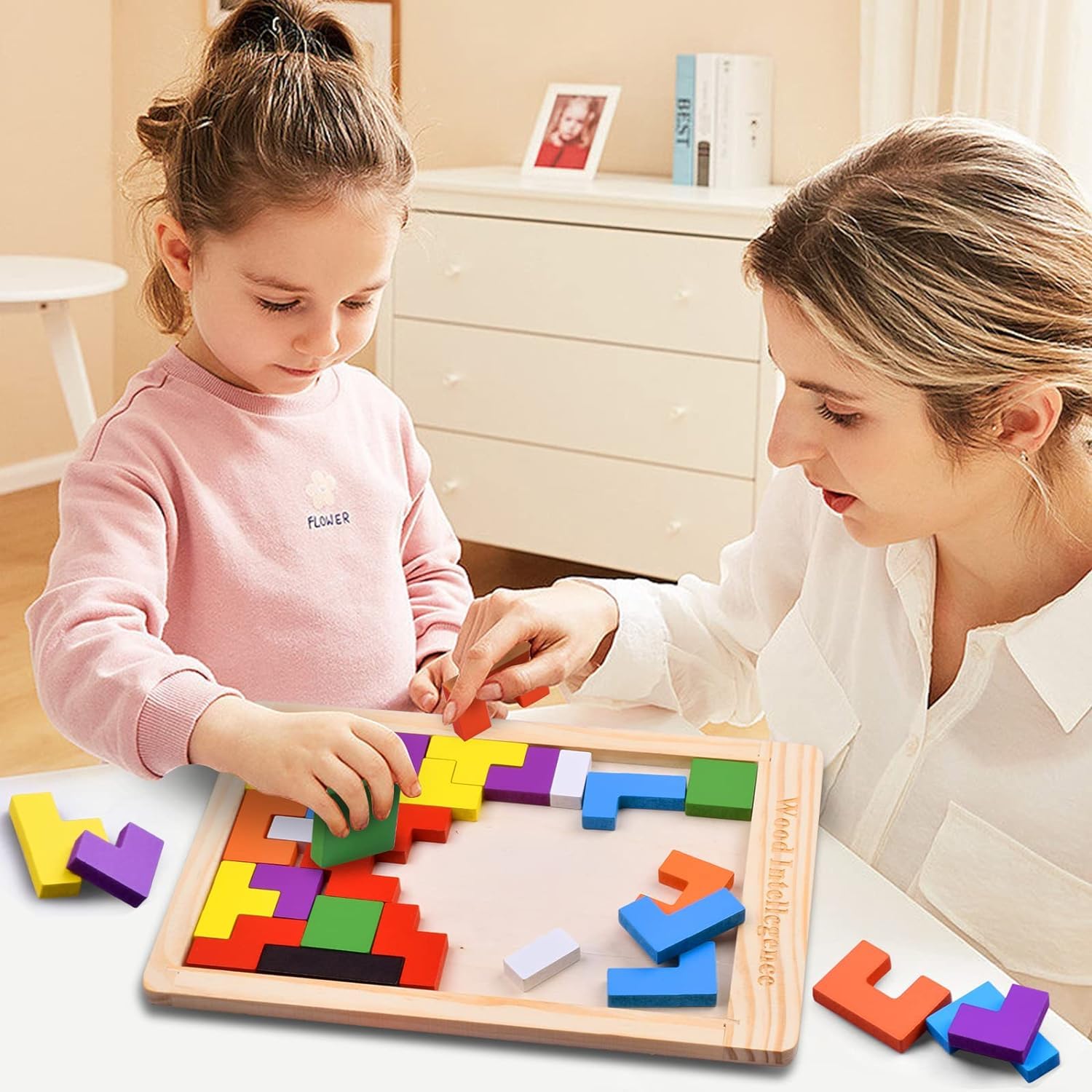 Wooden Tangram Puzzle for Kids 40 Pieces | Montessori Brain Teaser Blocks Game | Educational Wooden Toys for Toddlers | Color & Shape Learning Puzzle Gift for Boys & Girls