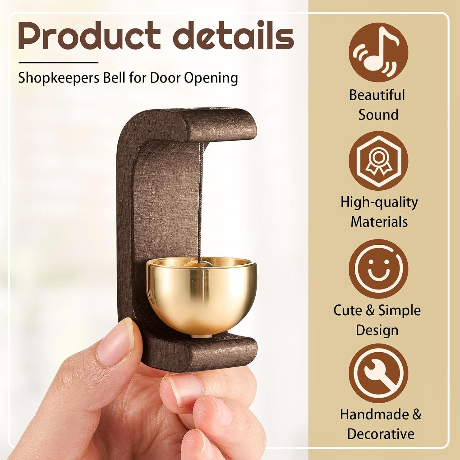 2 Pcs Magnetic Wooden Wind Chime Doorbell Decoration Shopkeepers Bell for Door Opening C Shape for Housewarming Gift Refrigerator Room Garden Restaurant (Black Walnut)