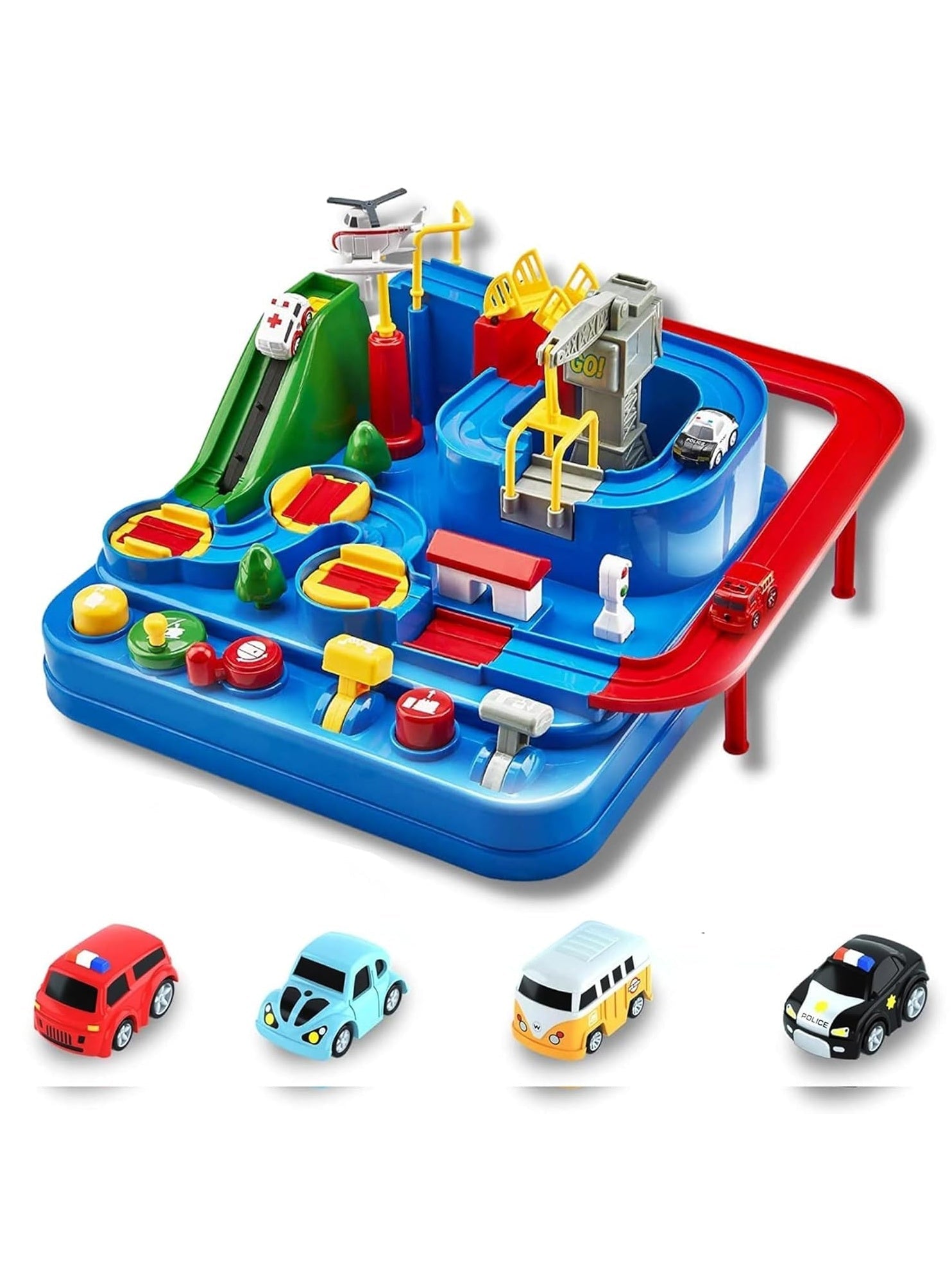 Car Race Track Adventure Toys for 3+ Year Old Boys & Girls, City Rescue Preschool Educational Vehicle Puzzle Playset