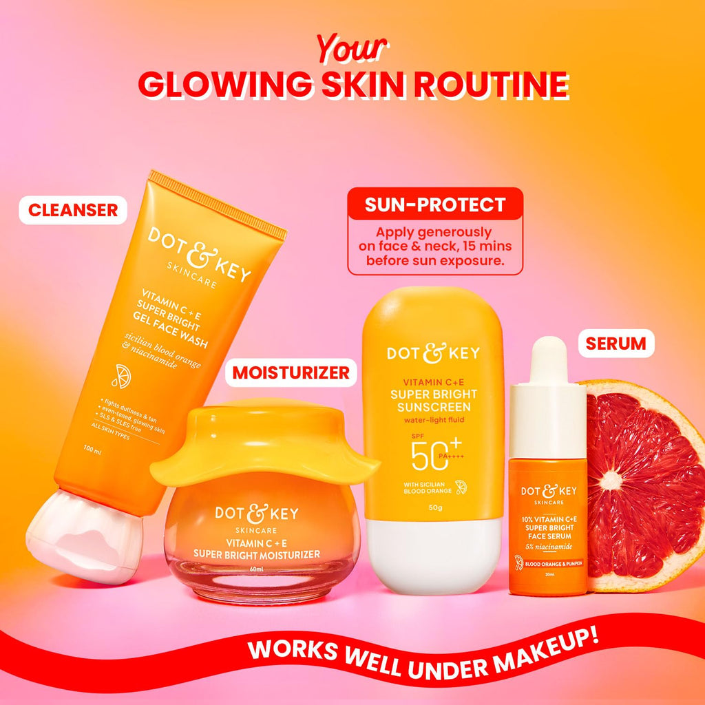 DOT & KEY Vitamin C + E Super Bright Sunscreen Spf 50 In-Vivo Tested | Water-Light,UVA/UVB & Blue Light Protection|For Even Toned & Glowing Skin|With Liquid Spf 50+++| No White Cast | For All Skin Types| 50G,Pack Of 1