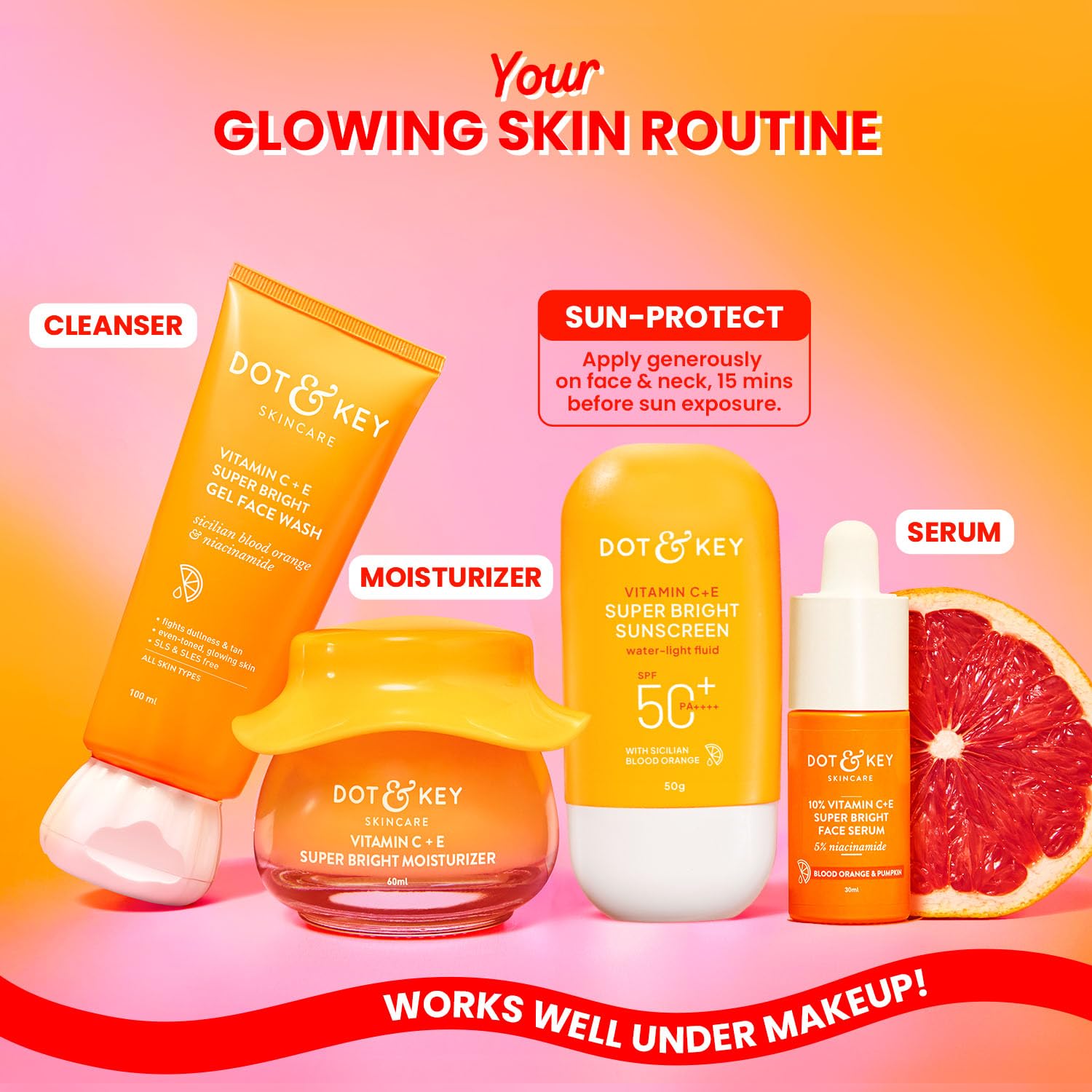 DOT & KEY Vitamin C + E Super Bright Sunscreen Spf 50 In-Vivo Tested | Water-Light,UVA/UVB & Blue Light Protection|For Even Toned & Glowing Skin|With Liquid Spf 50+++| No White Cast | For All Skin Types| 50G,Pack Of 1