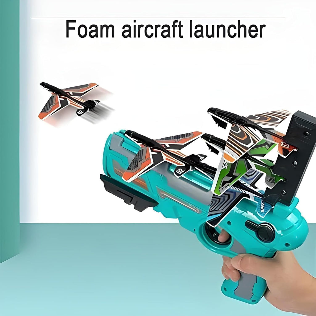 Airplane Launcher Gun Flying Aeroplanes Toys for Boys Safe & Fun Shooting Guns for Kids 4 Paper Foam Gliders Air Battle Pistol Toy Gun Catapult Aircraft Ideal for Kids 3 8 Years