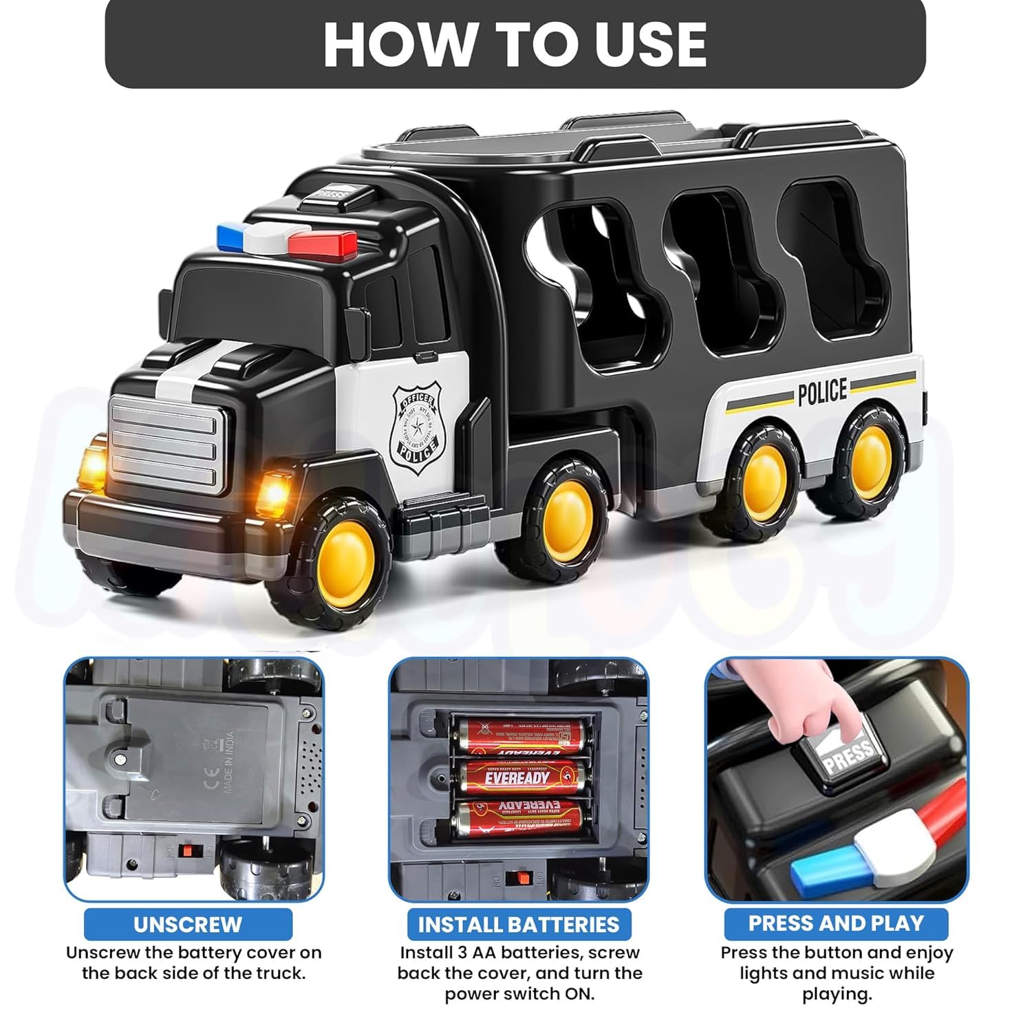 5 in 1 Police Trucks Boy Toys for 3-5 Year Old Toddlers - Toys for 3- 7 Years Old Transport Vehicle Carrier Truck Sets Kids Boys & Girls