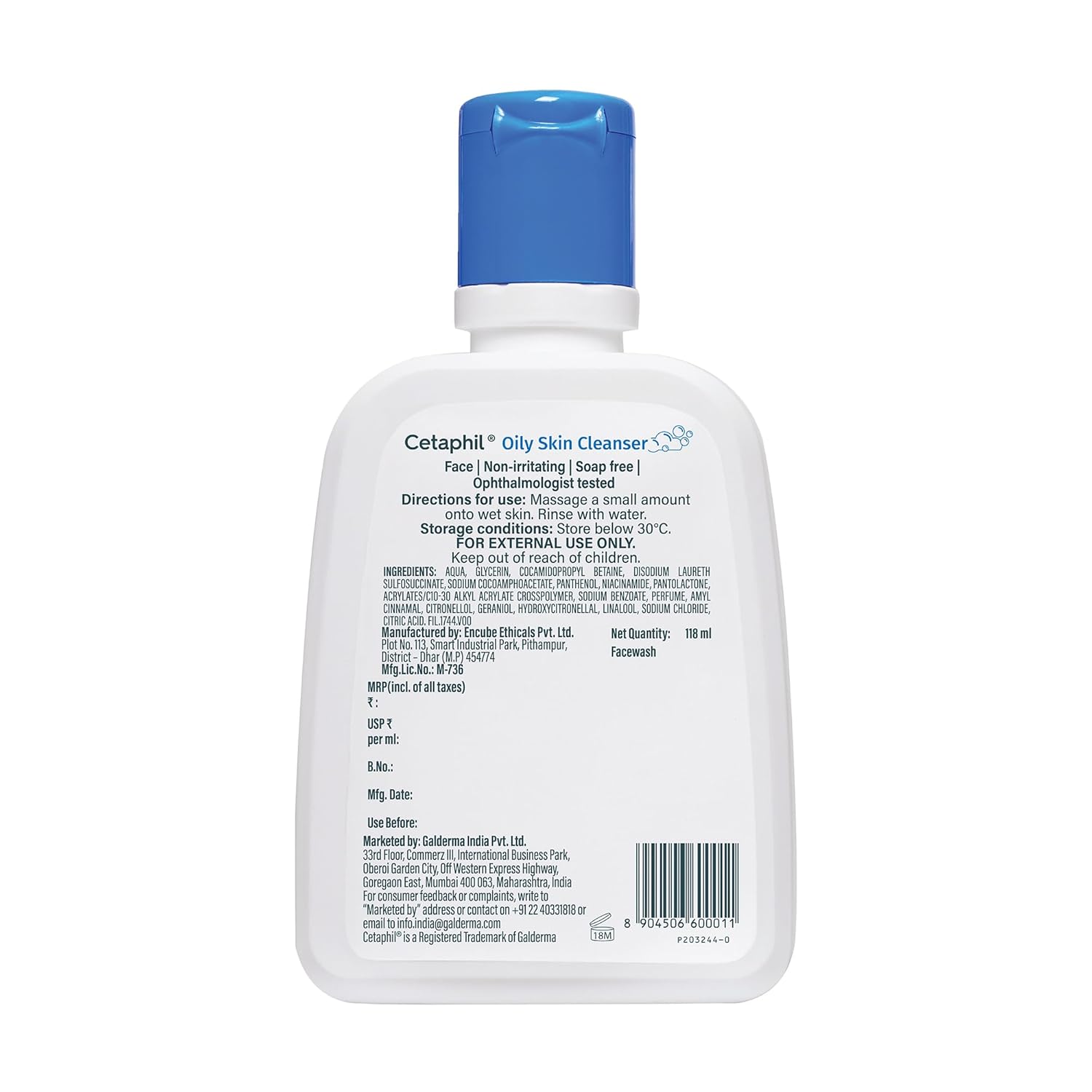Cetaphil Oily Skin Cleanser Face Wash 118 ml | Deep Cleansing for Oily, Acne Prone Skin | Gentle Foaming, Non-Irritating, pH Balanced | Dermatologist Recommended | For Your Sensitive Skin