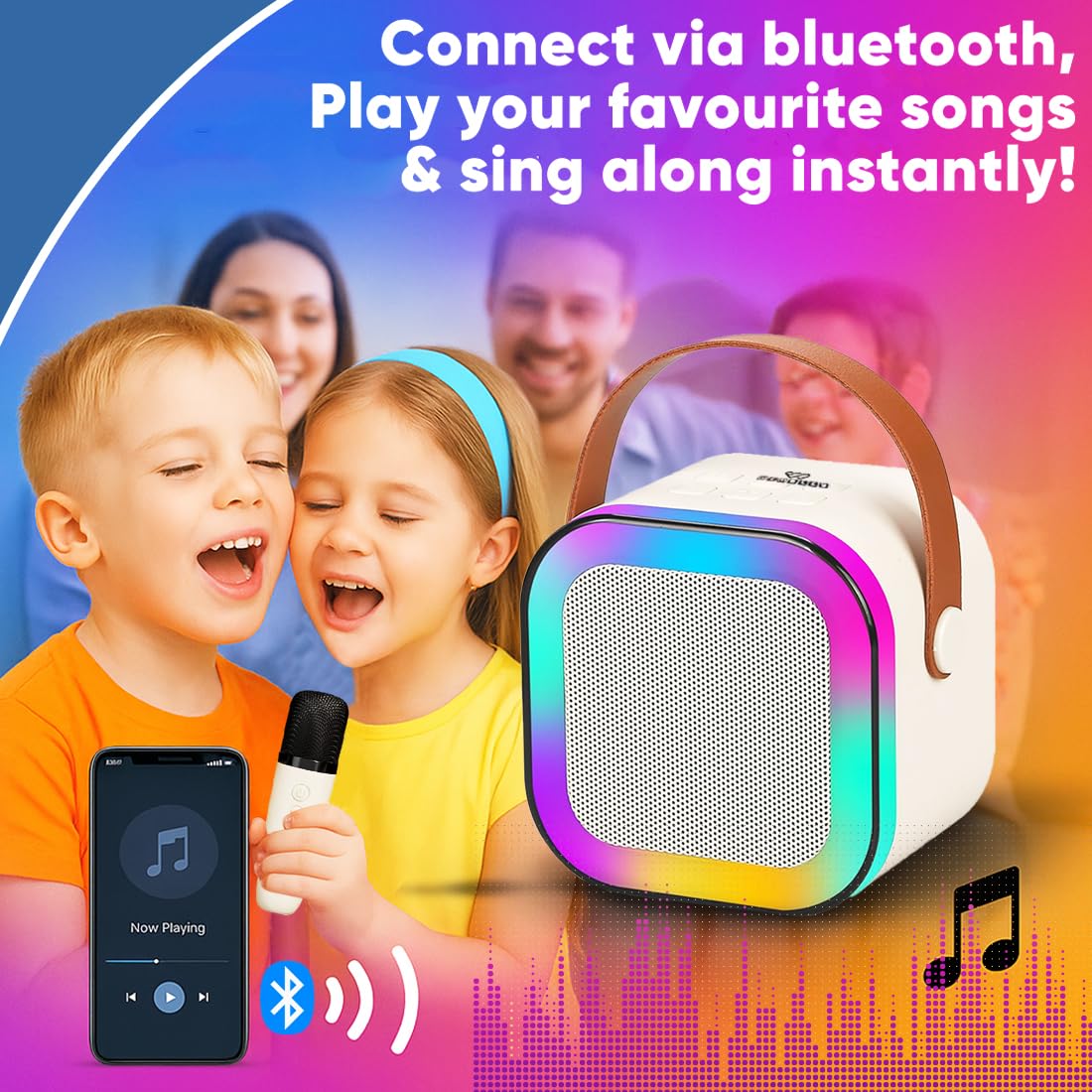 Rechargeable Karaoke Mic with Speaker for Singing | Wireless Mini Portable Bluetooth Speaker with Microphone & LED Lights | Cute Birthday Gift  Musical Toys for Kids and Adults