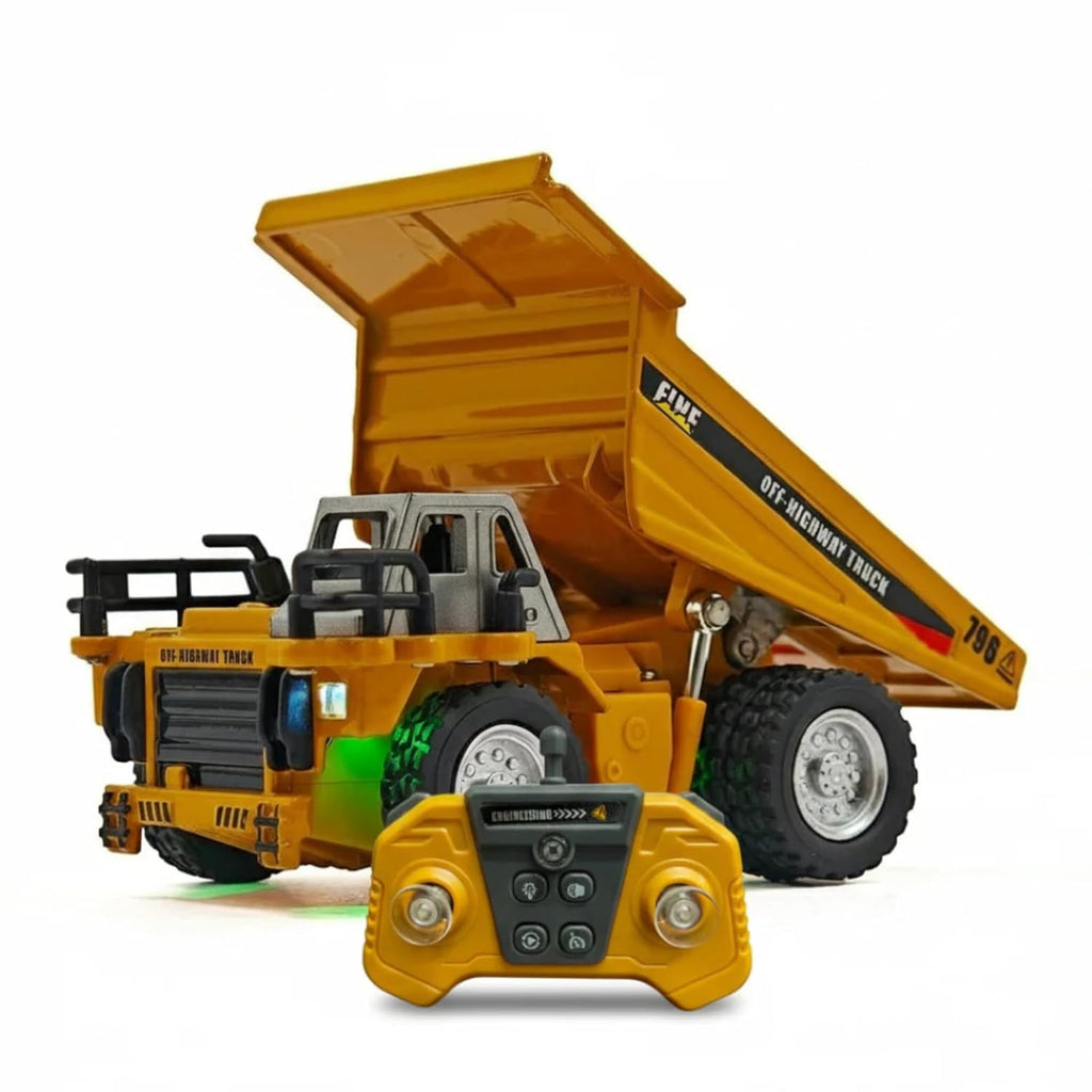 Mini RC Dump Truck Toy for Kids | 1:64 Scale Metal Construction Truck | Movable Hopper with Flexible Joint  | Rechargeable Type C