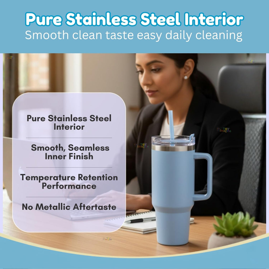 Stainless Steel Insulated Tumbler with Handle, Lid & Straw | Hot & Cold Large Travel Mug Water Cup for Gym, Office & Outdoor Use | Leakproof | 1200 ml(Blue)