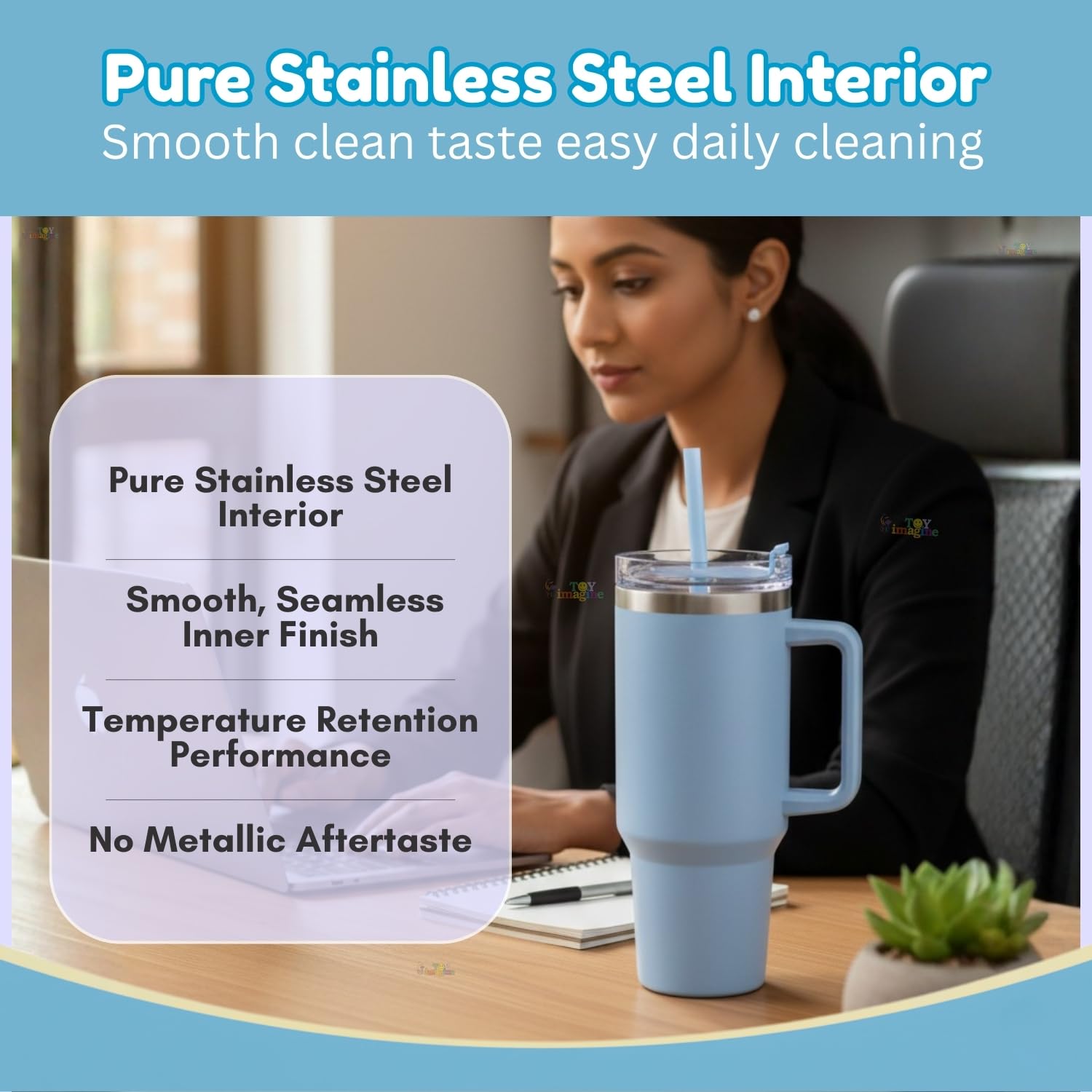 Stainless Steel Insulated Tumbler with Handle, Lid & Straw | Hot & Cold Large Travel Mug Water Cup for Gym, Office & Outdoor Use | Leakproof | 1200 ml(Blue)