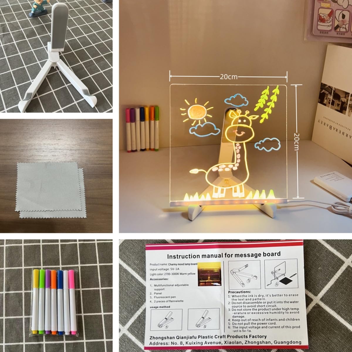 LED Acrylic Writing Board with 7 Pen & Light – 20x 20 cm DIY 3D Rewritable Message Pad, Personalized Night Lamp & LED Display for Home, Office Desk Decor & Gift
