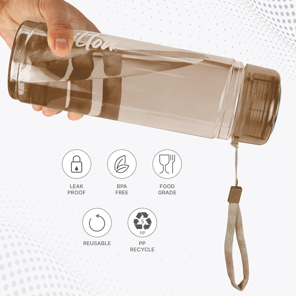 MILTON Hector 1000 Water Bottle, 1 Litre, Reusable Plastic Fridge Bottle, BPA Free and Leak Proof Bottles for Travel, Work, Pack of 1, Brown