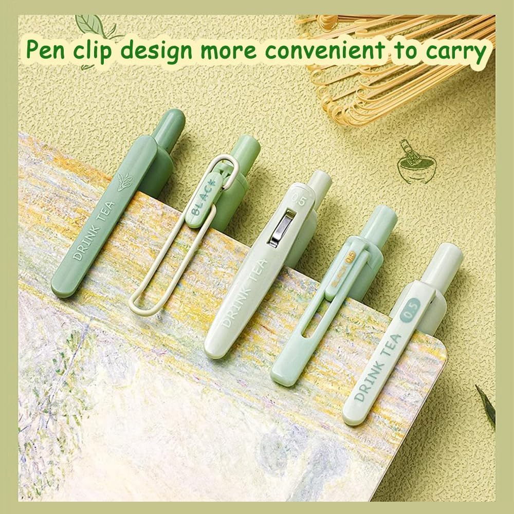 5Pcs Cute Gel Pens Set – Retractable Quick Dry Blue Ink 0.5mm Fine Point Kawaii Pens – Smooth Writing Aesthetic Pens for Journaling, Note Taking, Office & School Supplies