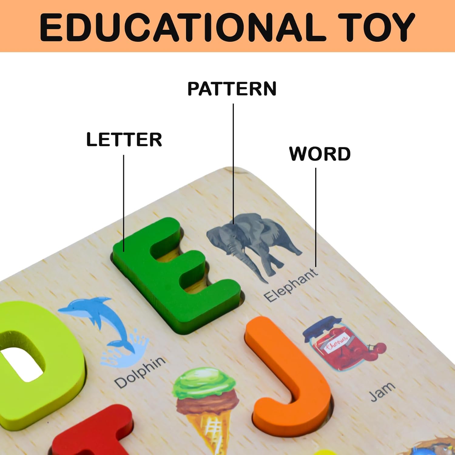 3D Wooden Capital Alphabet Puzzles with Pictures for Children, montessori educational learning letters puzzle board toy- Multi color