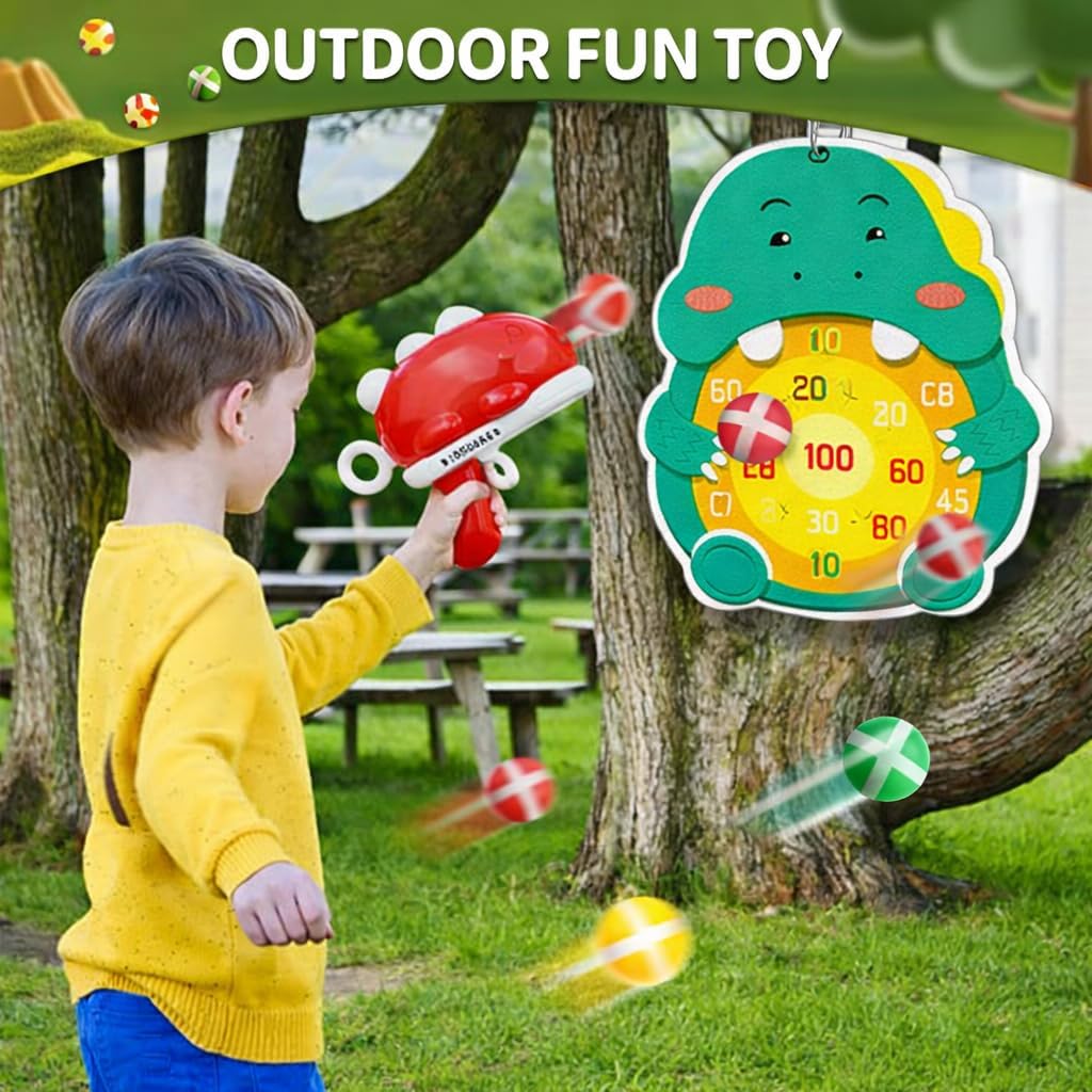 Dinosaur Ball Shooting Toy for Kids, Sticky Target Dart Board Game with Soft Balls, Indoor Outdoor Shooting Game Set for Boys & Girls
