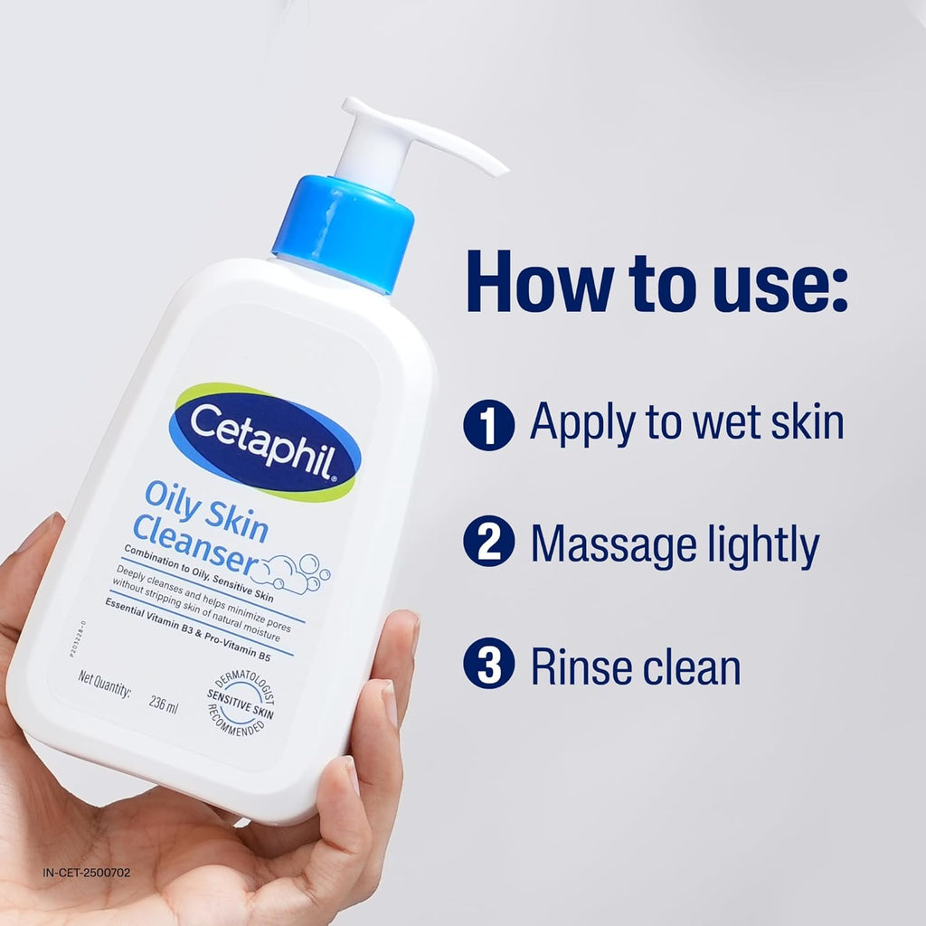 Cetaphil Oily Skin Cleanser Face Wash 118 ml | Deep Cleansing for Oily, Acne Prone Skin | Gentle Foaming, Non-Irritating, pH Balanced | Dermatologist Recommended | For Your Sensitive Skin